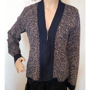 GSignature Zippered Knitted Animal Print Cardigan